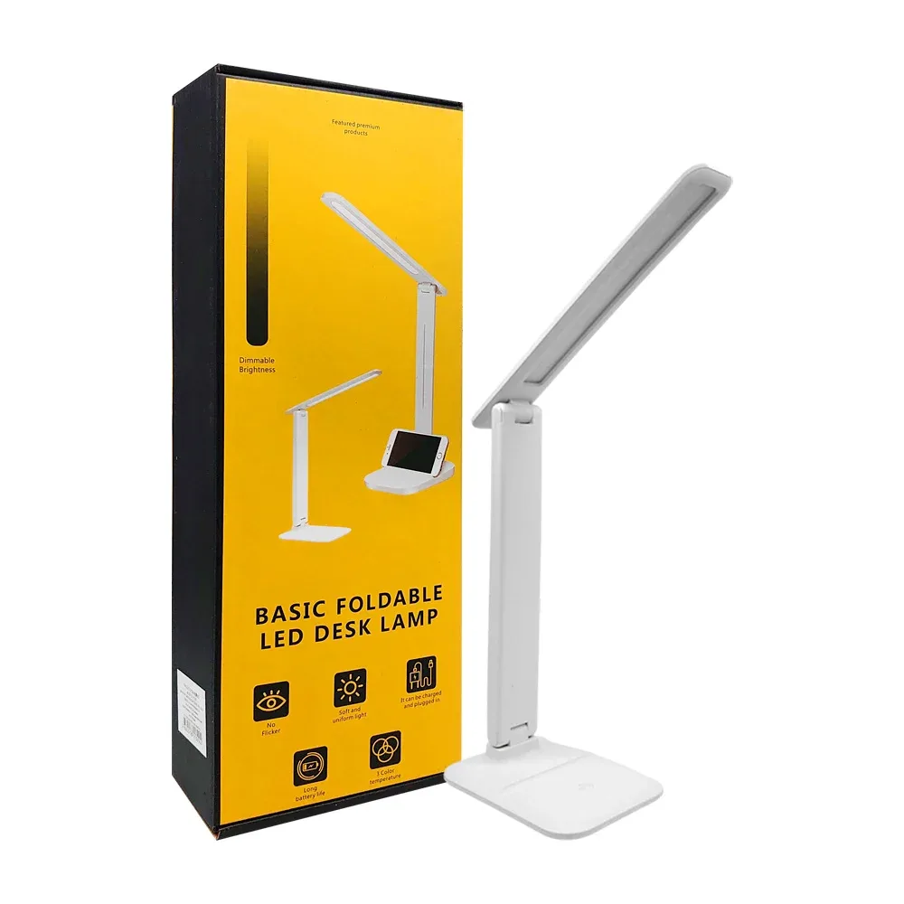 Lámpara plegable para escritorio, con 3 niveles de luz intercambiable y ranura para teléfono celular / q808