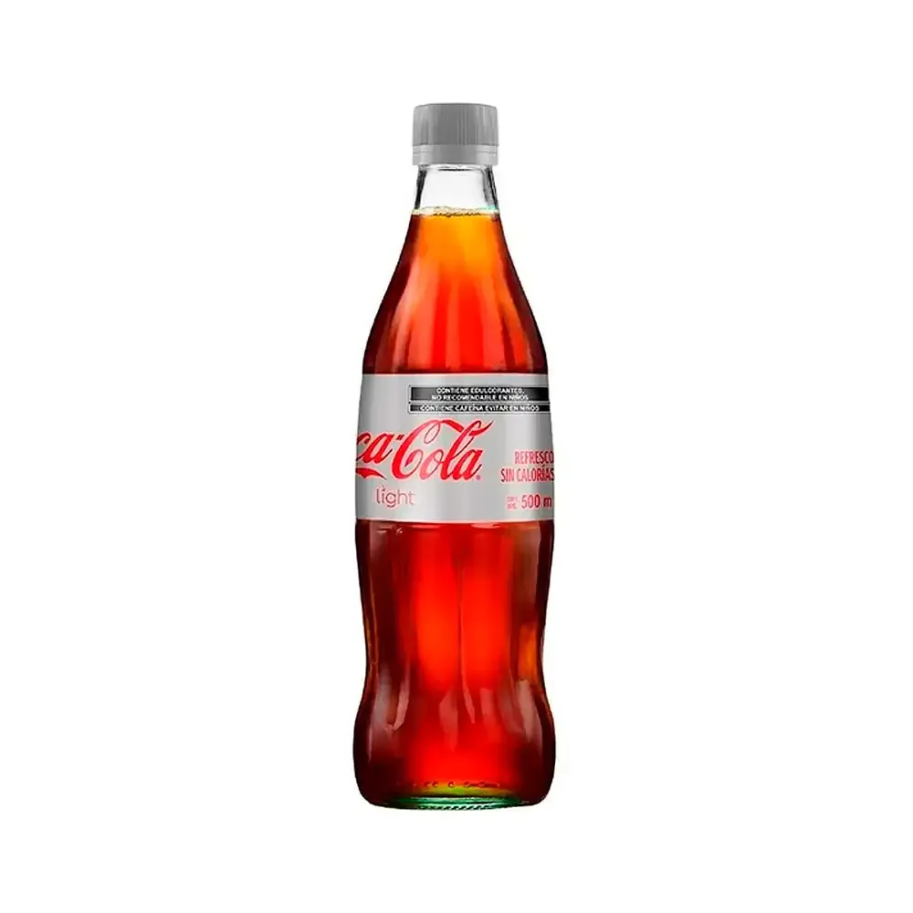 Coca cola light sin calorías y baja en azúcar, 500ml botella de vidrio / 305261