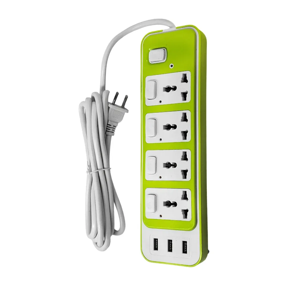 Barra multicontactos de 3m con 4 enchufes y 3 usb + botones de seguridad