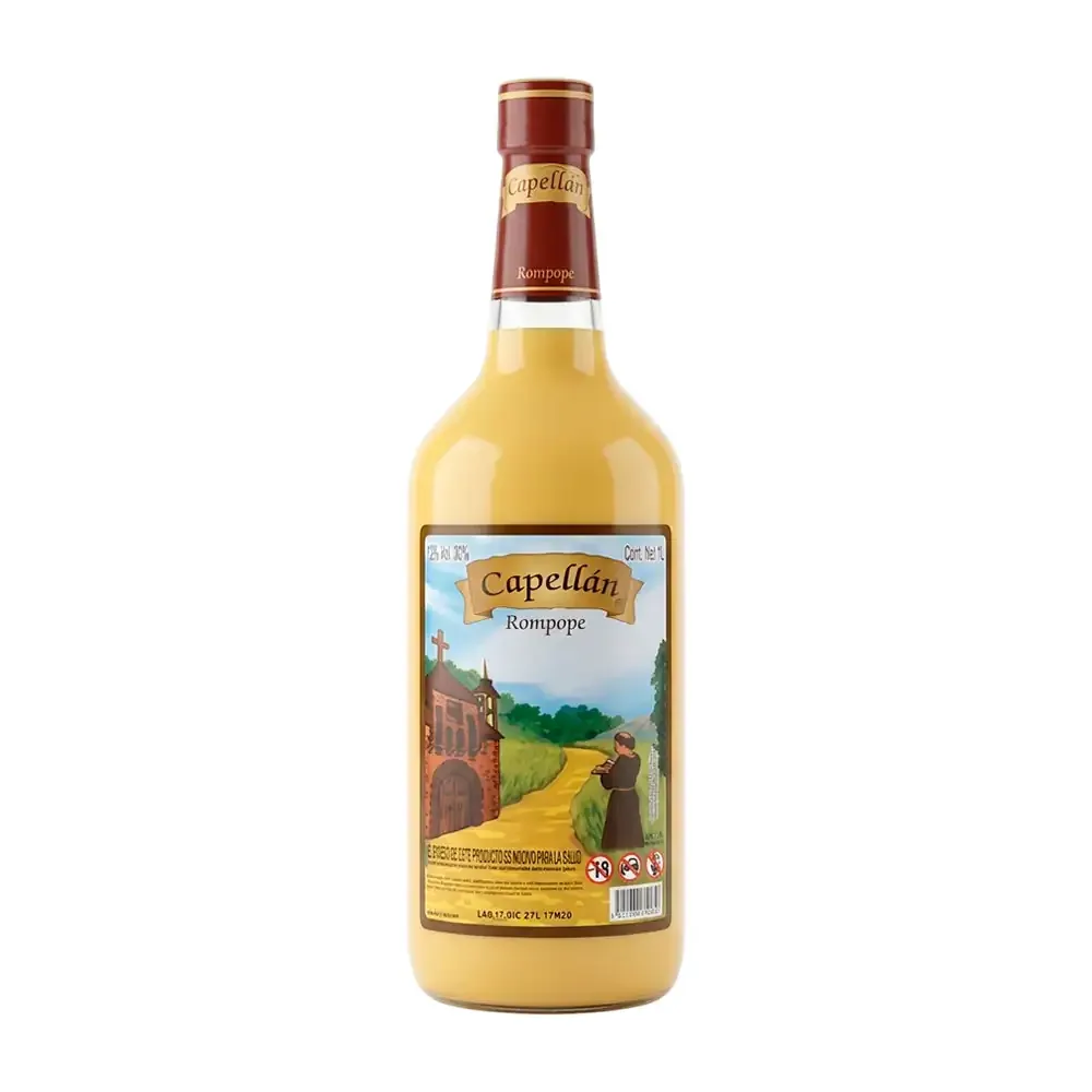 Botella de rompope capellán artesanal sabor original de 1 litro