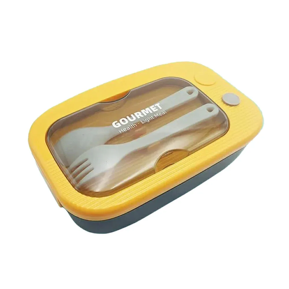 Tupper rectangular gourmet con compartimientos y cubiertos / 23-fh-016