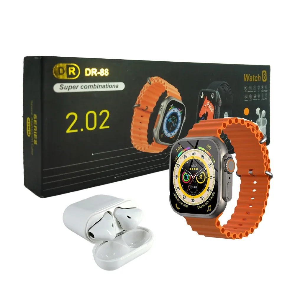 Reloj smartwatch cuadrado versión 8 con correas intercambiable + cargador magnético y audífonos earphone bluetooth, variedad de colores / dr-88