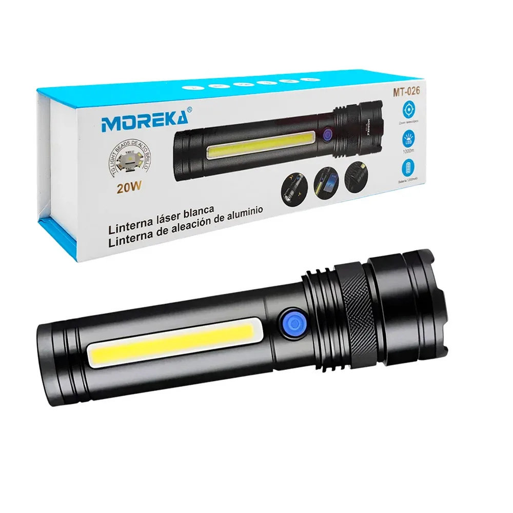 Linterna de uso rudo luz ajustable, multifuncional, largo alcance, 20w y 1200mah