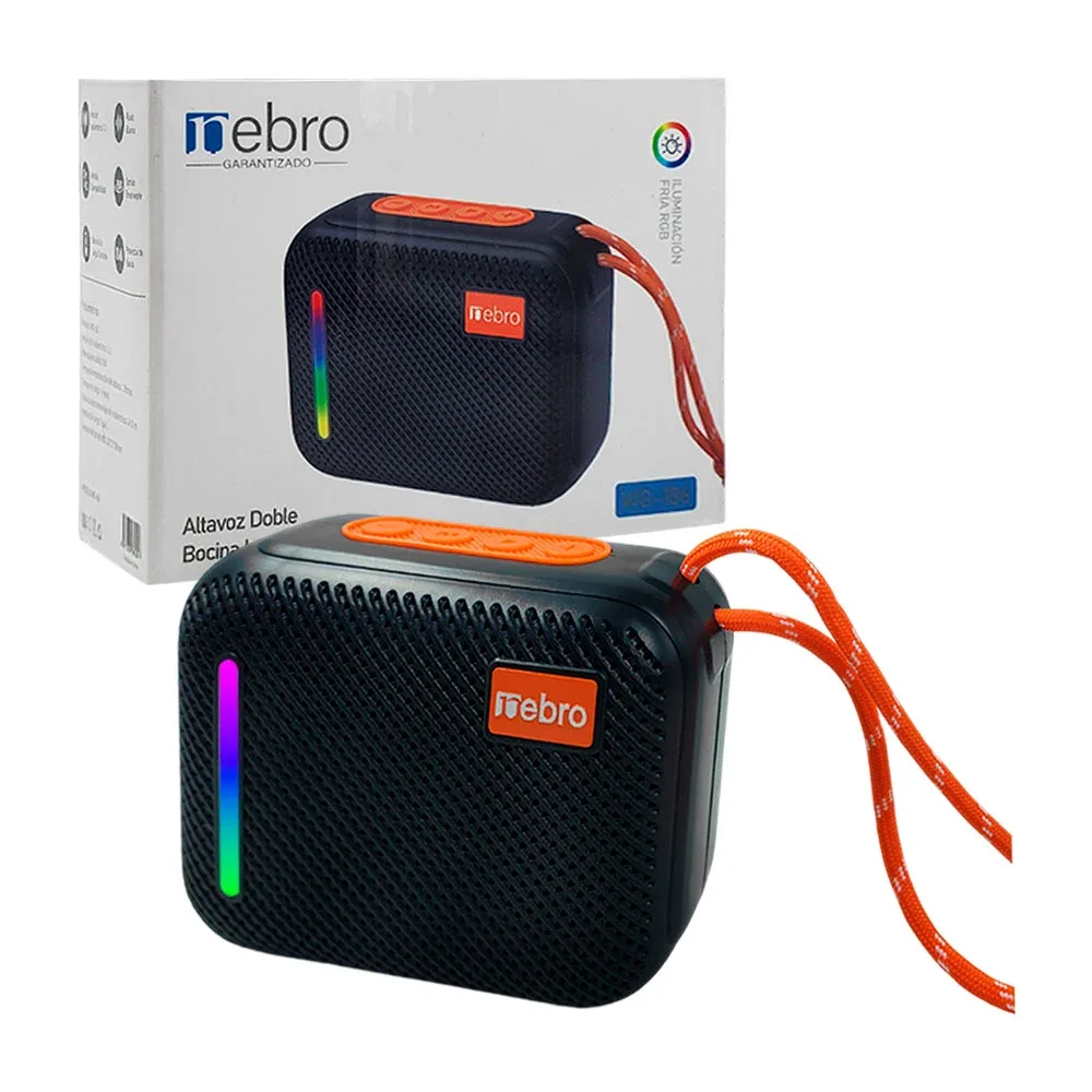 Bocina nebro cuadrada, inalámbrica pequeña, doble altavoz, sonido 360 + luz rgb