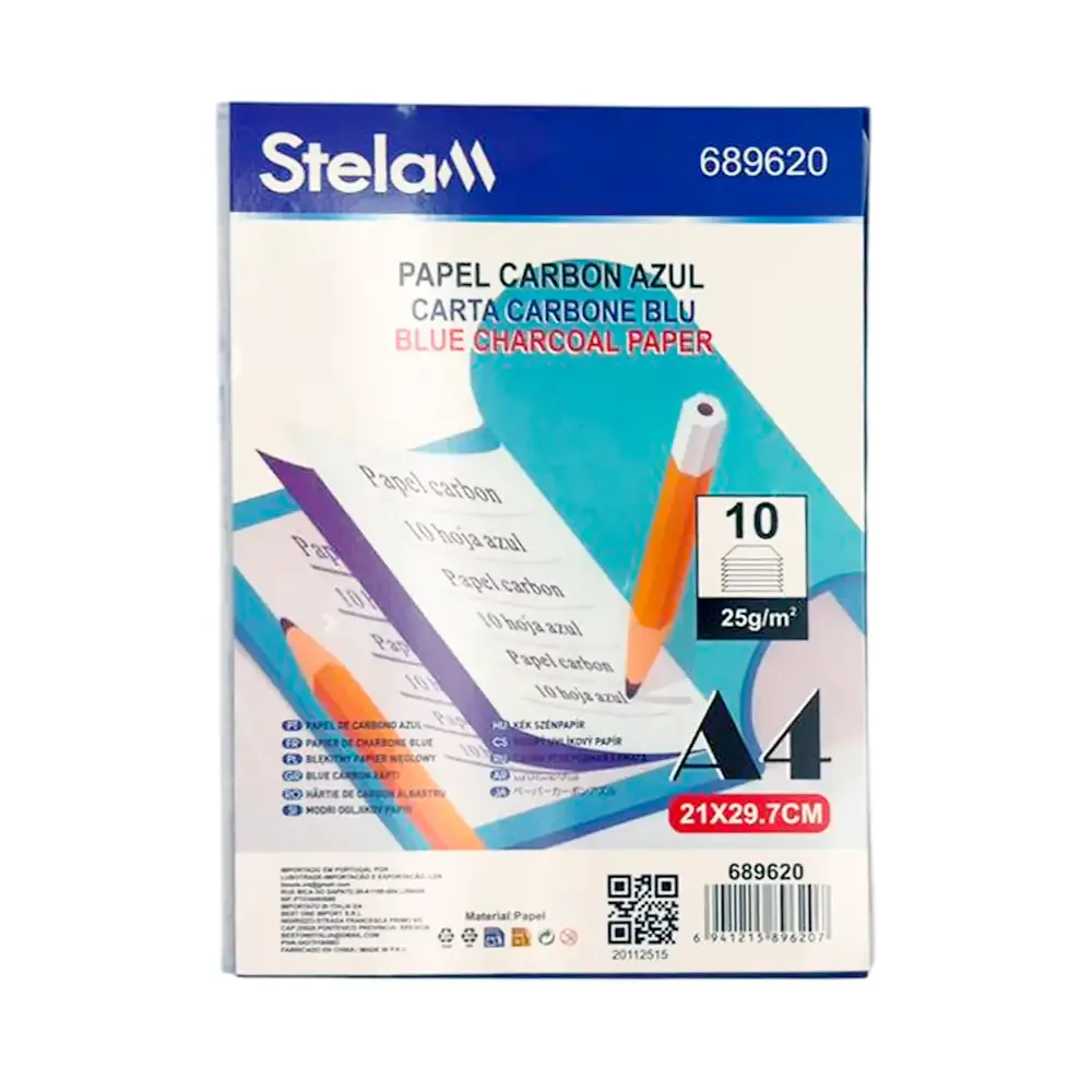 Paquete stelam con 10 hojas de papel carbón azul a4 de 25g, 21x29.7cm
