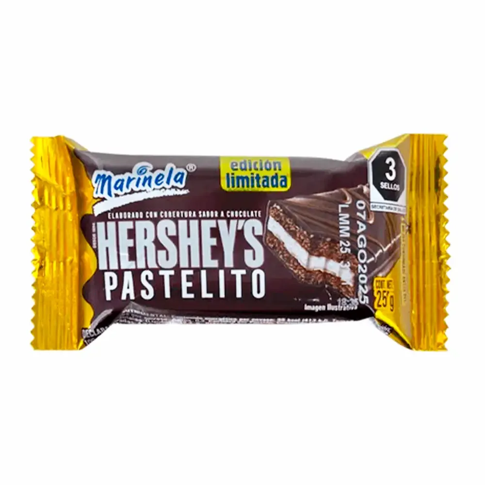 1pz pastelito marinela hersheys sabor chocolate relleno cremoso con cobertura de chocolate, 250g