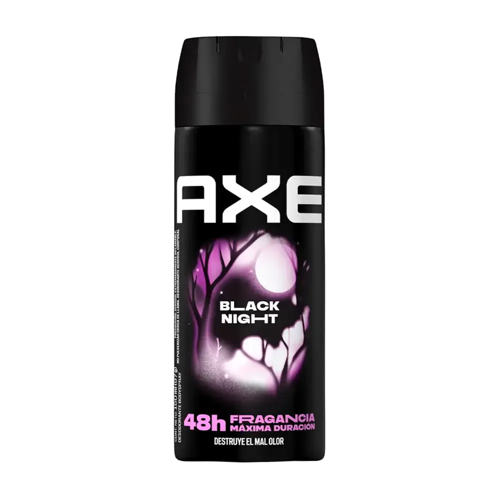 1pza Desodorante axe en aerosol, aroma black night, 150ml