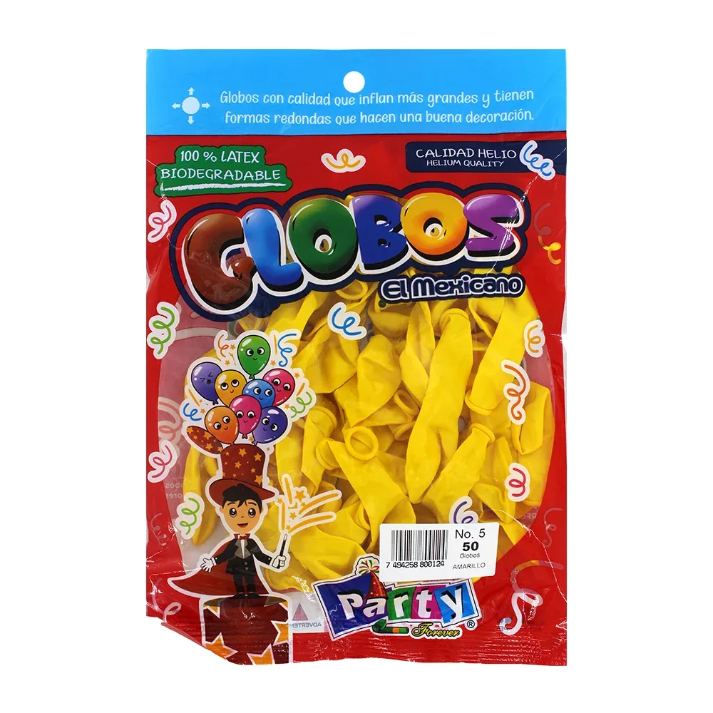 Paquete con 50 globos de látex en color amarillo del no. 5 / globos el mexicano