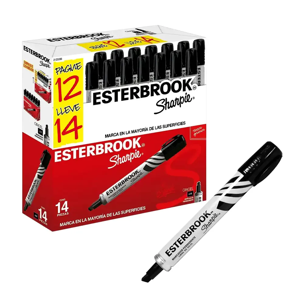 Caja con 14 marcadores permanentes esterbrook en color negro / 18201