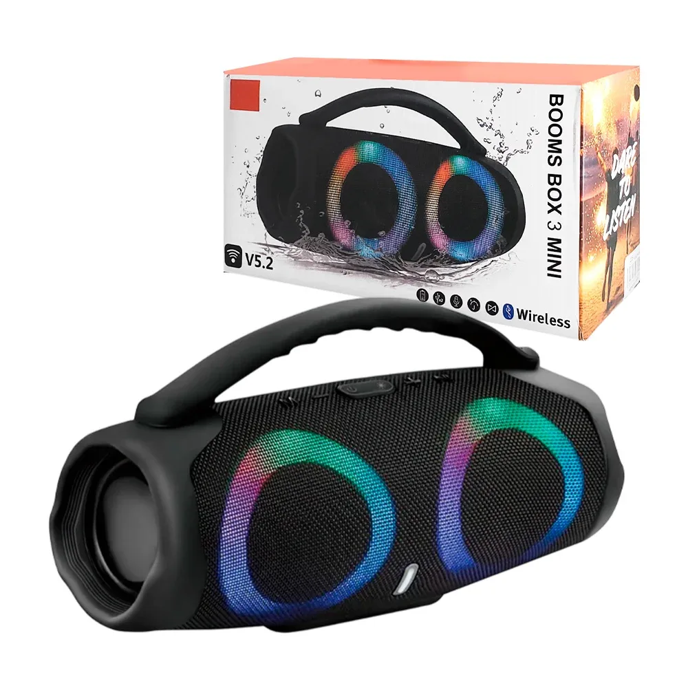 Bocina inalámbrica booms box3 mini, sonido estéreo, altavoz con luz rgb, surtido