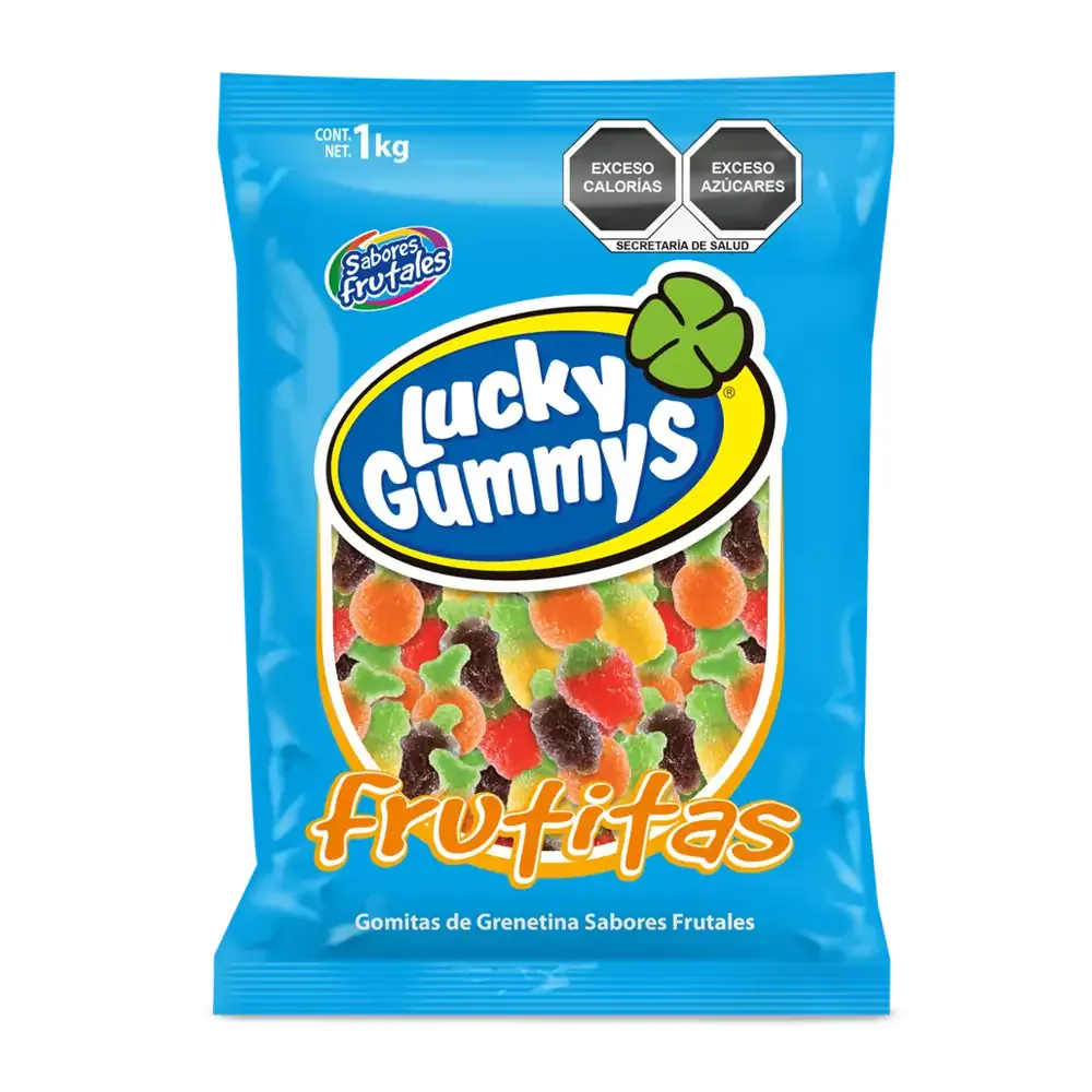 Bolsa con 1kilo de gomitas frutitas lucky gummy con azúcar / 100021