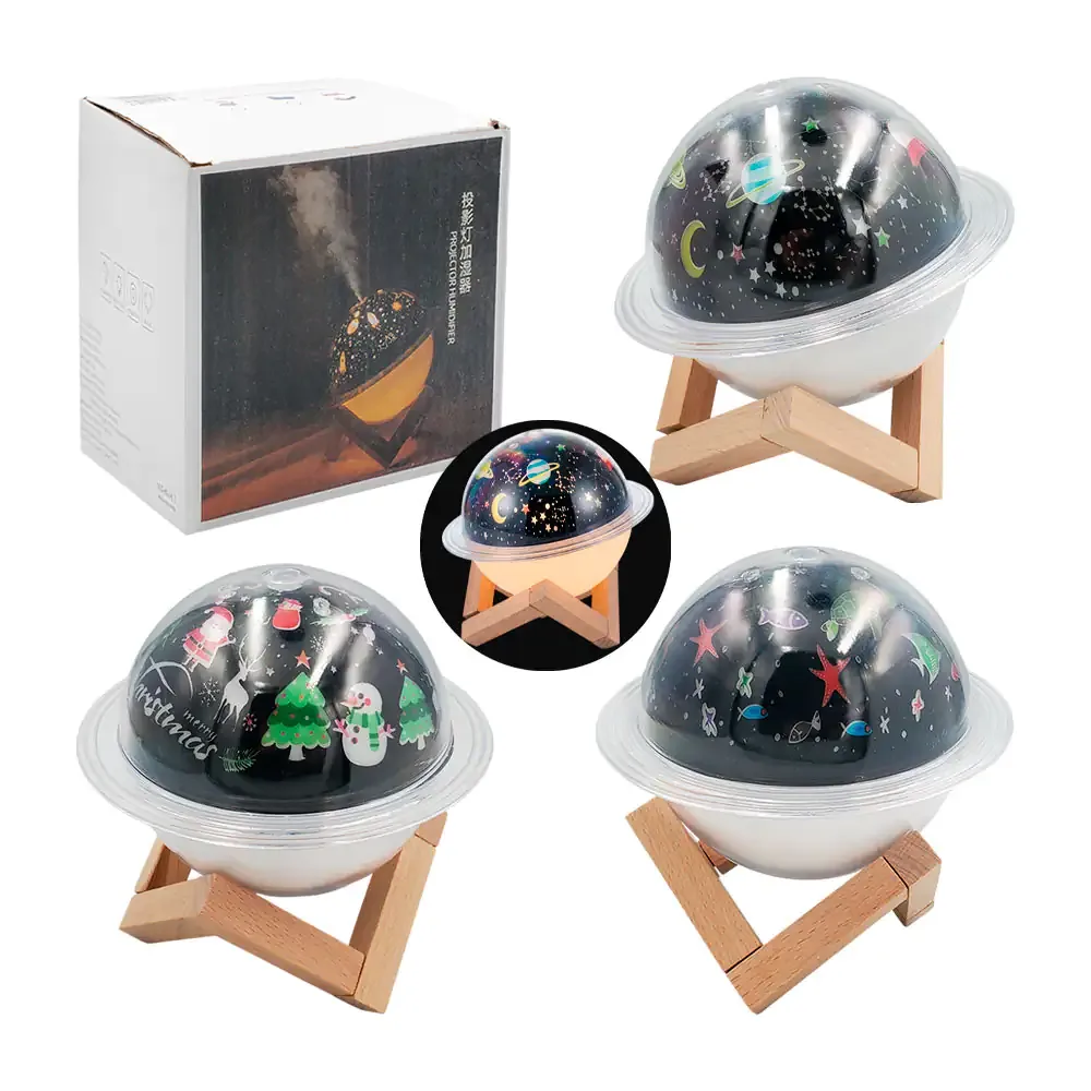 Lámpara humidificador en forma de planeta con base y temática infantil, variedad