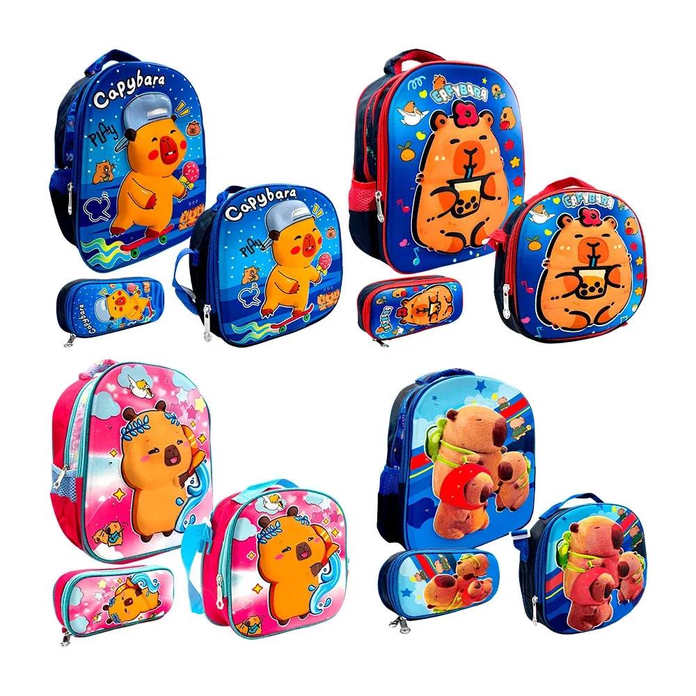 1pza Mochila infantil pequeña, con lonchera térmica, lapicera, relieve 3d, luces y estampado de capibara, variedad de diseños / 205 / capibara