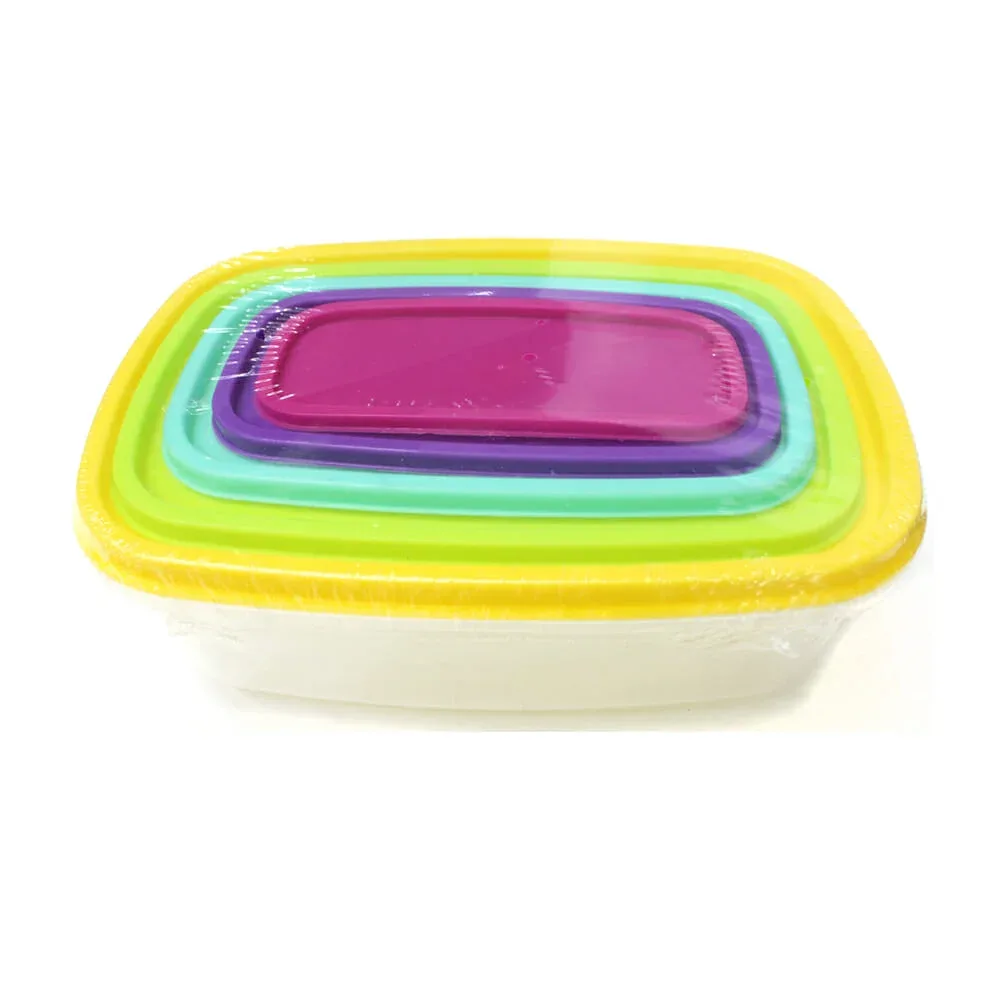 Set 5 tuppers rectangulares, variedad de tamaños y colores / 2214-trec