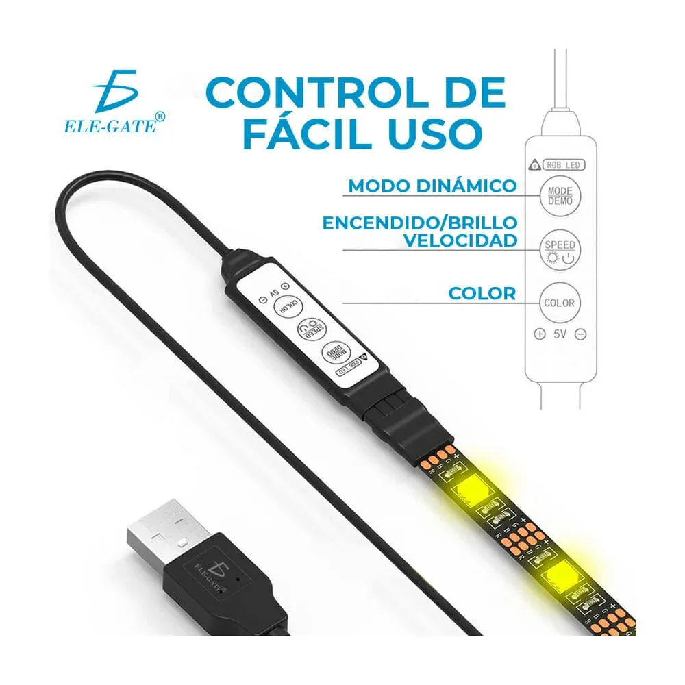 tira de luz led con alimentación USB