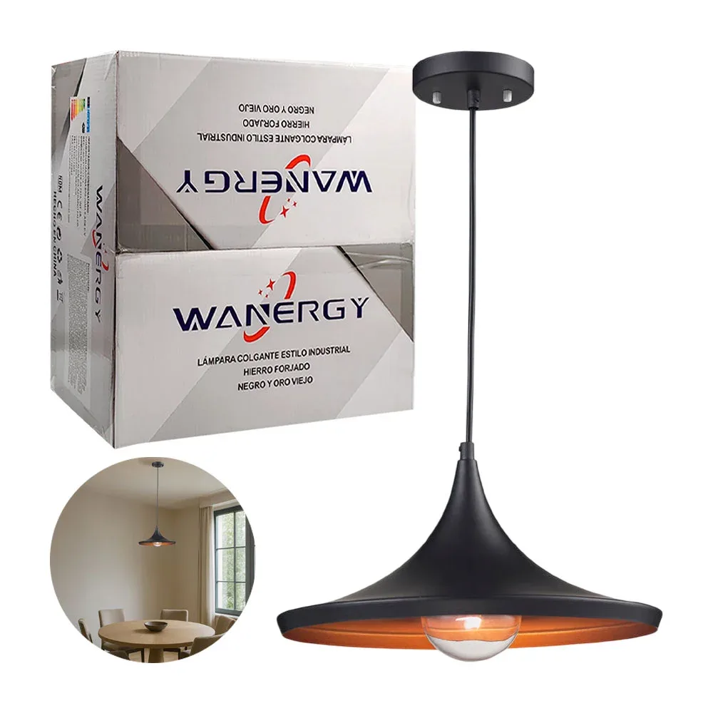Lámpara colgante wanergy estilo industrial, hierro forjado negro y oro viejo