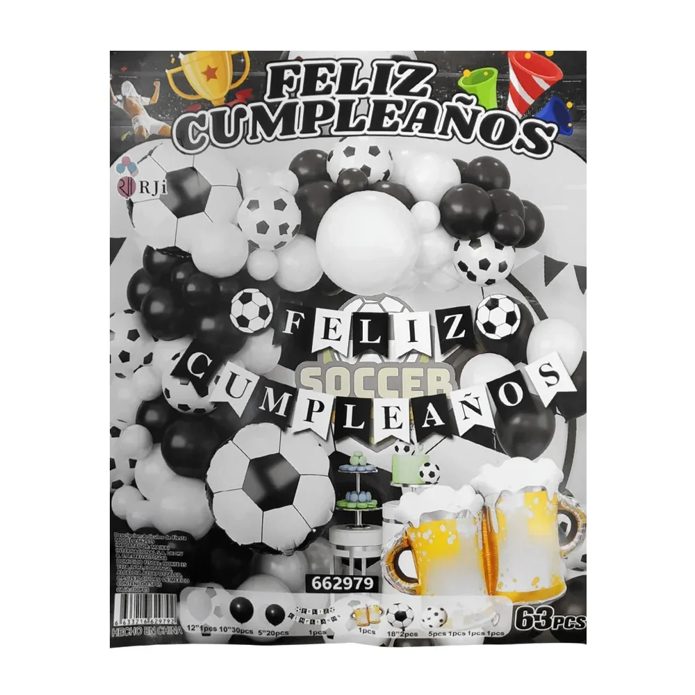 Kit decorativo de feliz cumpleaños con 63pcs y temática de fútbol / 662979