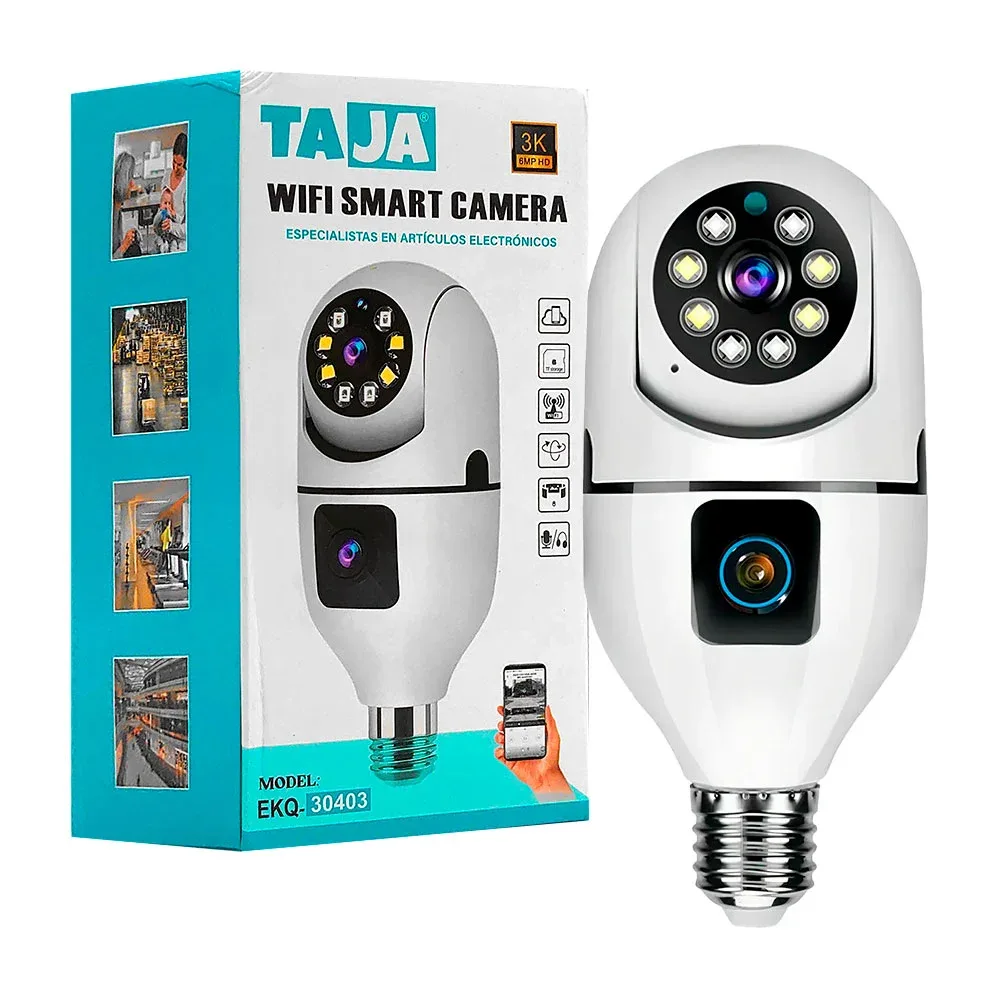 Cámara wifi taja tipo socket, giro panorámico, con micrófono y luz / ekq-30403