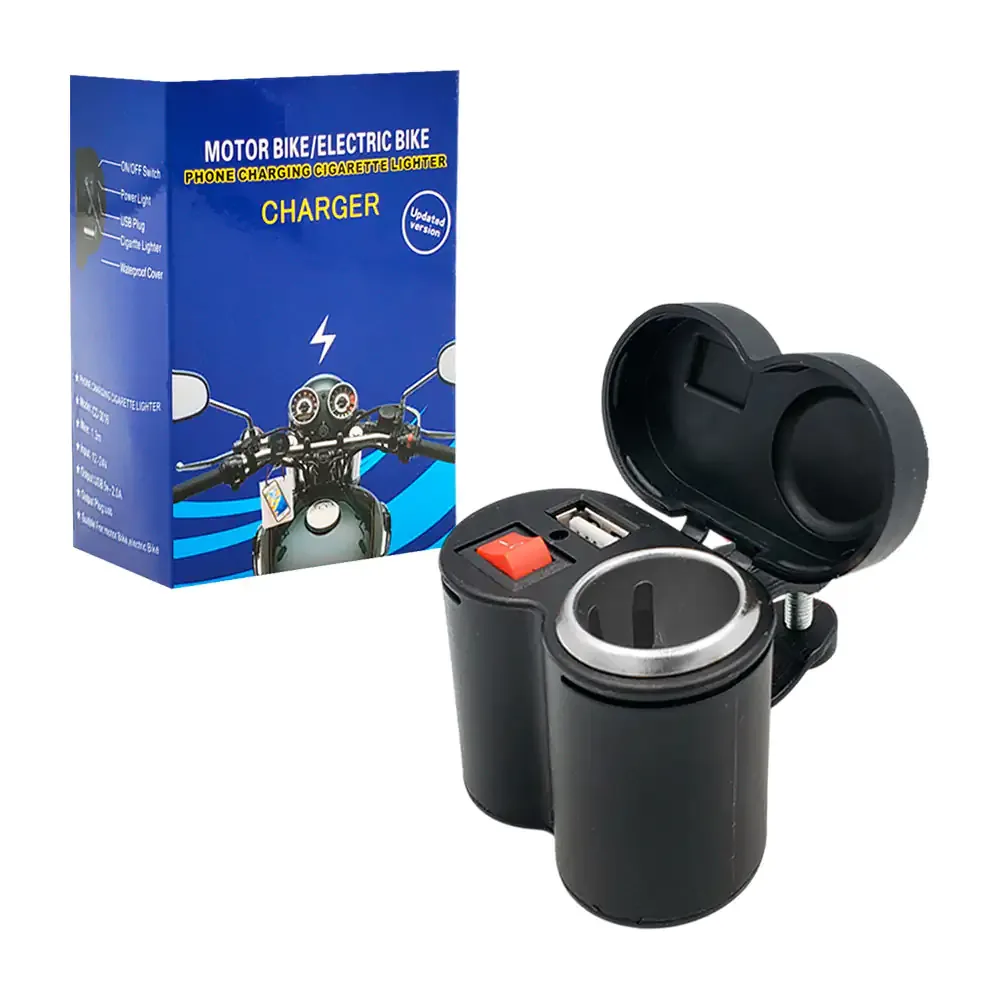 Cargador con puerto usb y tipo plug ajustable a motocicleta / motor bike electric bike charger / cd-3016 / cc27