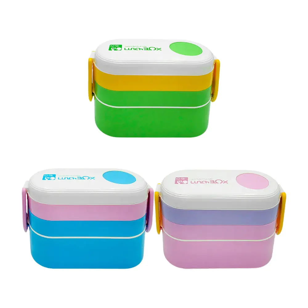 Tupper ovalado con 3 niveles, compartimento para cubiertos + mini recipiente