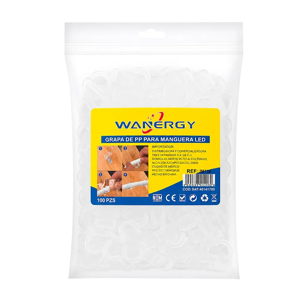 Bolsa con 100 grapas wanergy de pvc para manguera redonda neón / 411162
