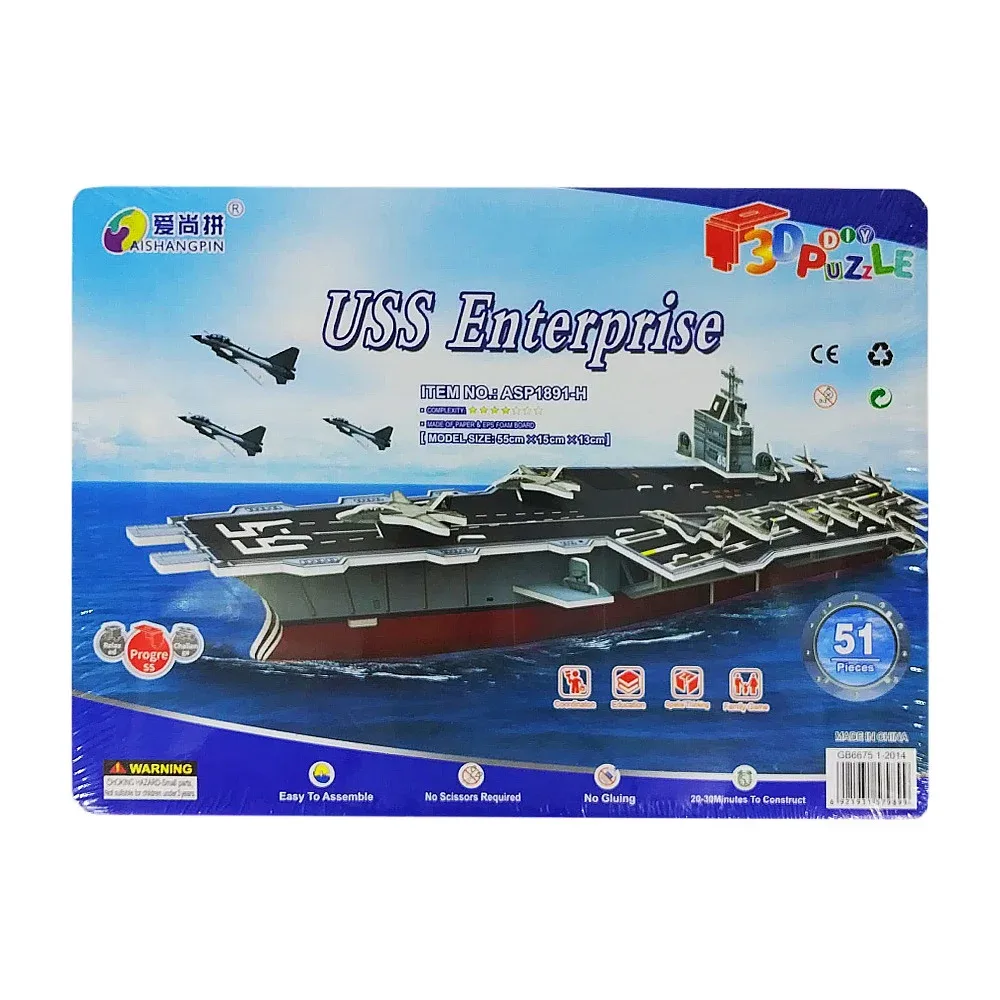 Rompecabezas 3d de juguete armable con 51 piezas en forma de buque de guerra porta aviones de 55x15x13cm / uss enterprise / asp1891-h