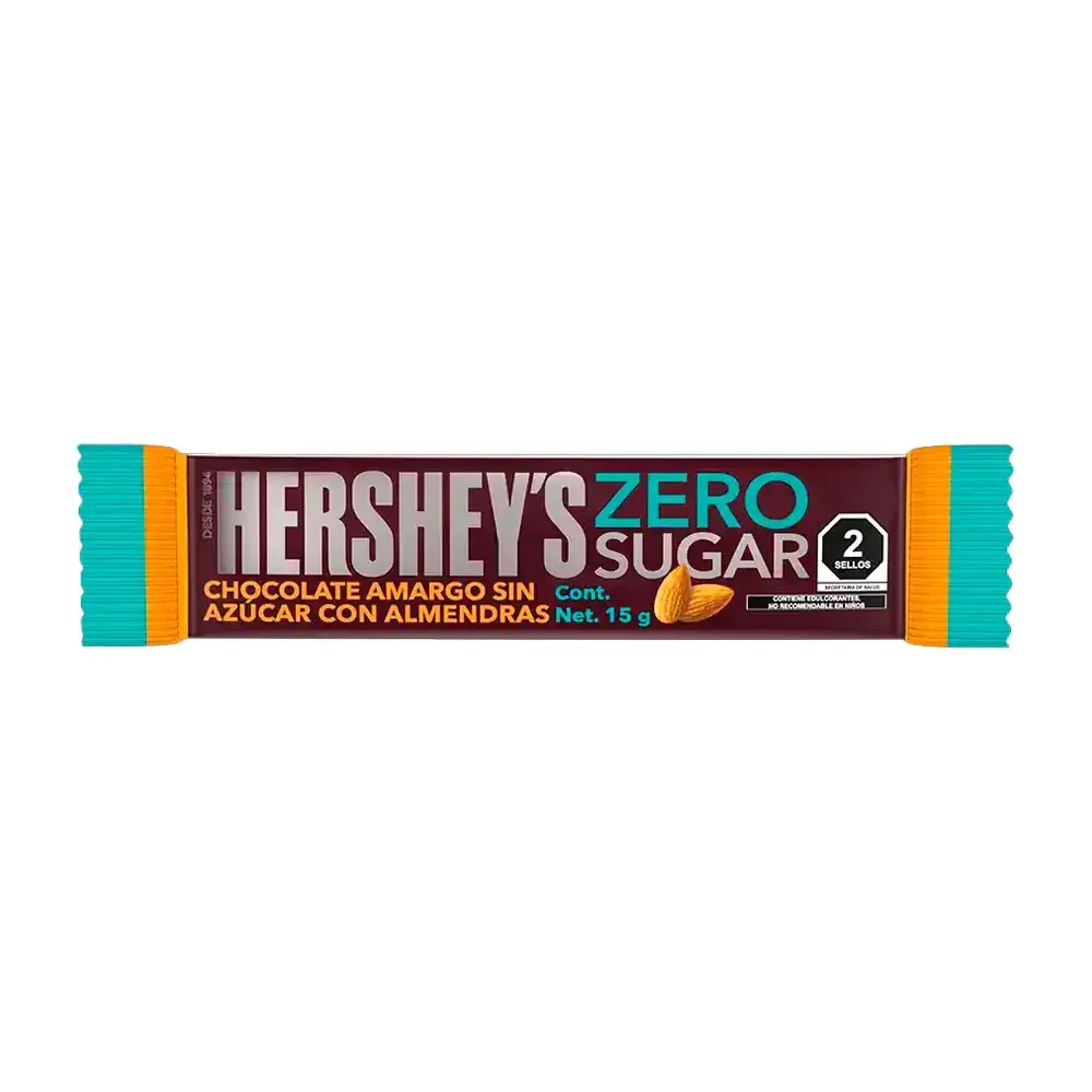 1pz chocolate hersheys amargo sin azúcar con almendras, 15g / 546473