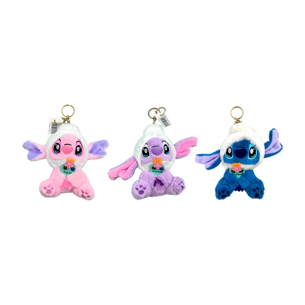 1pza llavero afelpado de stitch con gorro y muñeca trapo, variedad de colores