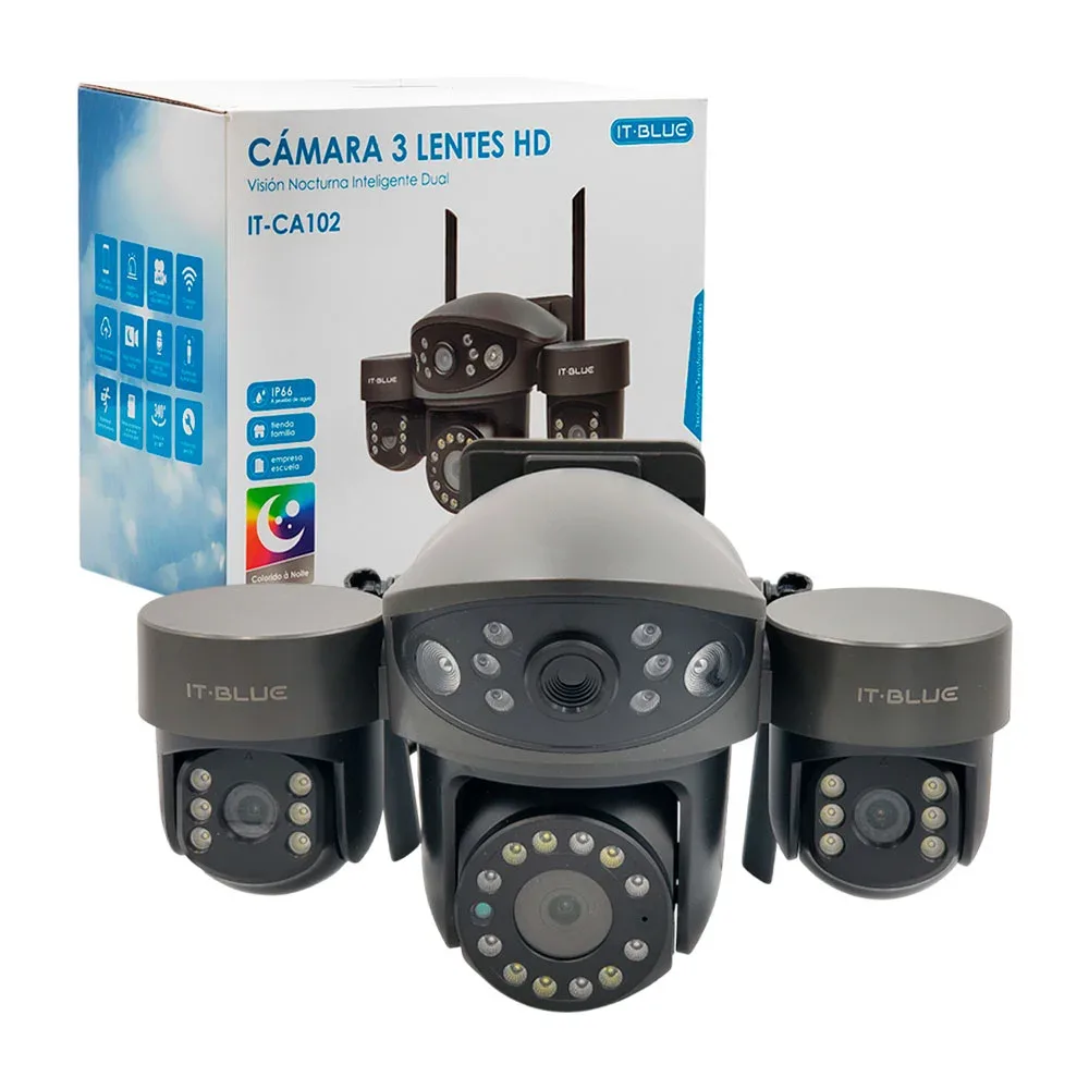 Cámara de seguridad inteligente it blue con 3 lentes hd y visión nocturna dual