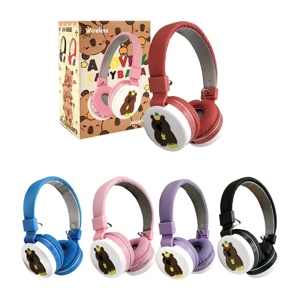 Audífonos inalámbricos de diadema plegable con diseño de personajes animados, variedad de diseños / stitch bring you happiness / capibara / ah-806b