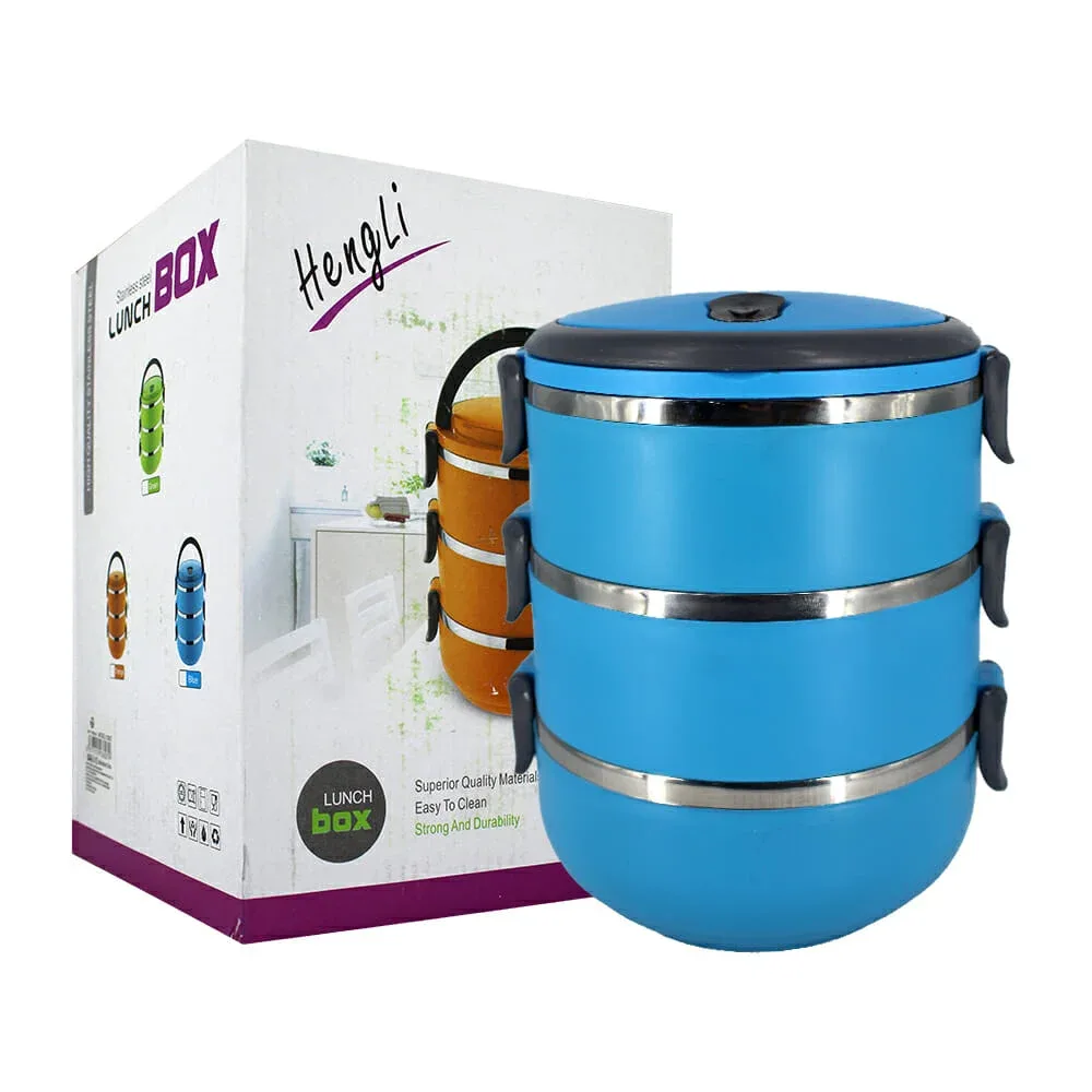 Juego de 3 tuppers redondos herméticos lunch box de plástico con asa y capacidad para 2100ml, variedad de colores / 13607