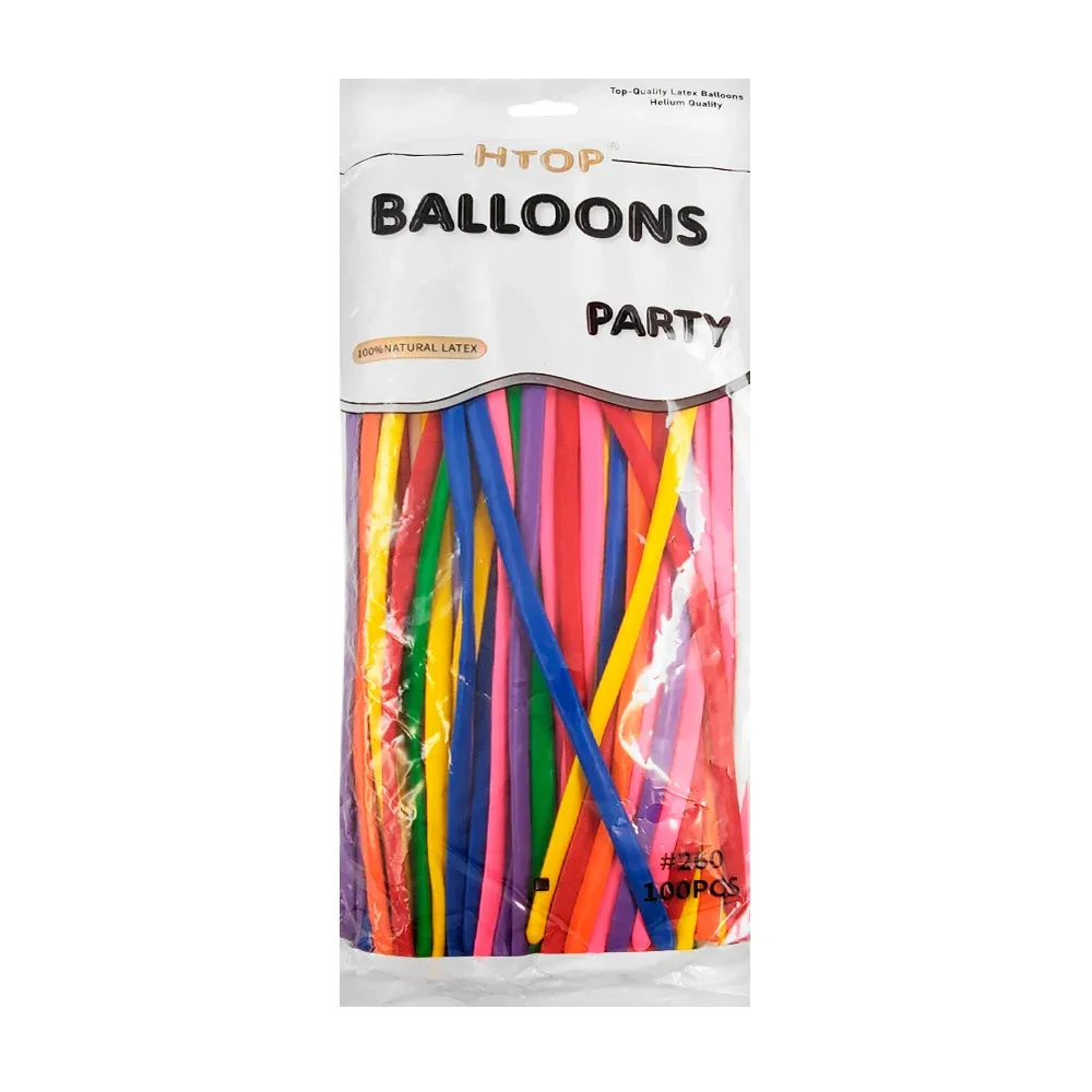 Paquete con 100 globos #260 gusano-salchicha de colores intensos / balloons
