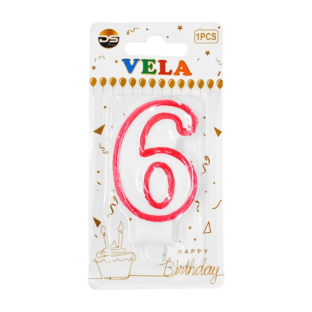 1pza Vela blanca - orilla rosa con el no.6 para el pastel de cumpleaños / ds03009 / ds03008