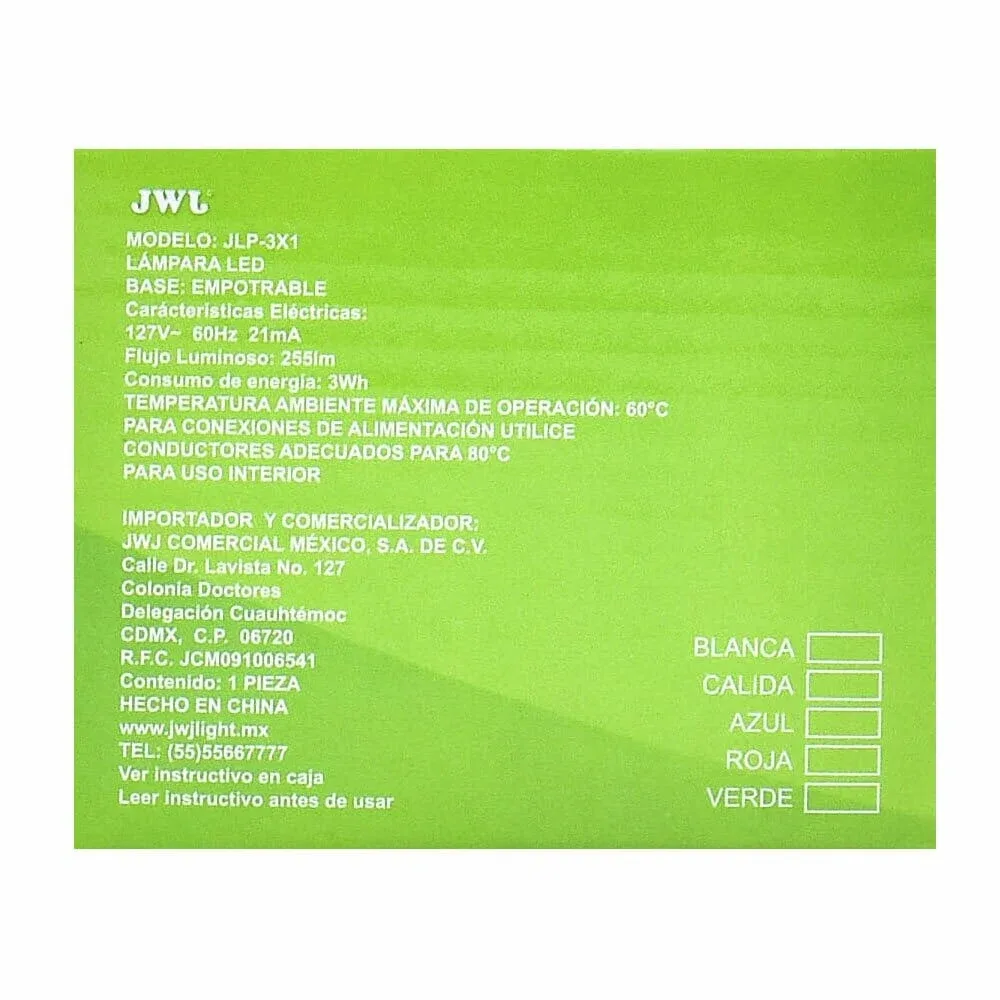 Lámpara led 3w empotrable luz dirigible orilla blanca, luz blanca. jlp-3x1b/b jwj
