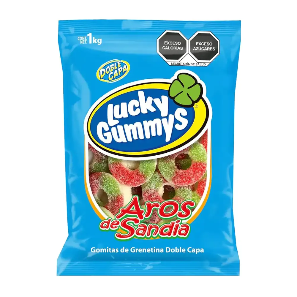Bolsa con 1kilo de gomitas en aros de sandía doble capa con azúcar / 100359