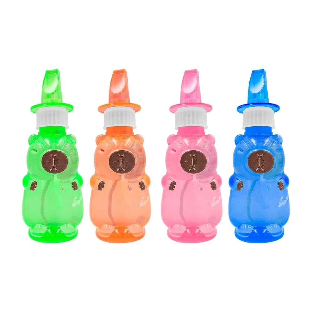 Bote con jabón para hacer burbujas, diseño de capibara + silbato, variedad