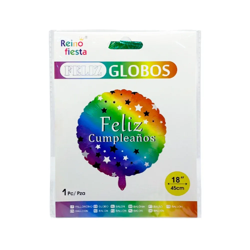 1pz globo feliz cumpleaños multicolor con estrellas,18´-45cm / 61705