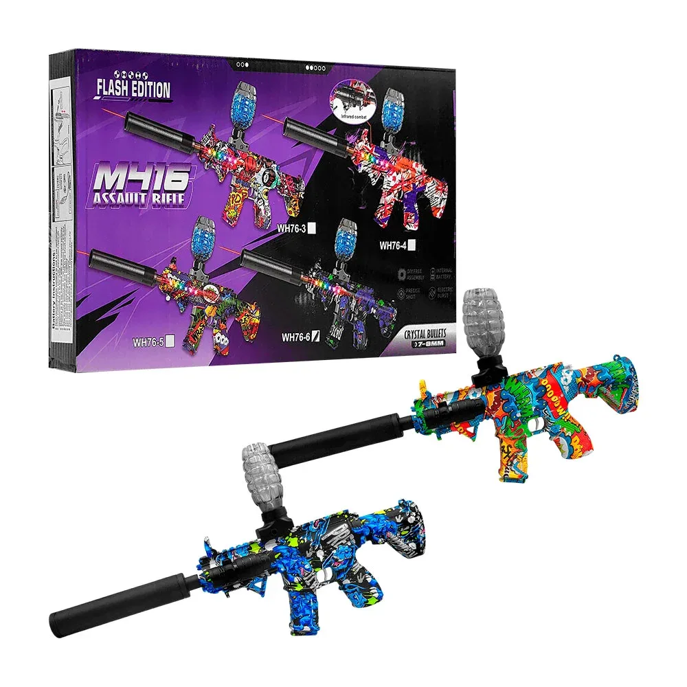 Pistola de hidrogel m416 con luz y sonido + accesorios con estampado moderno