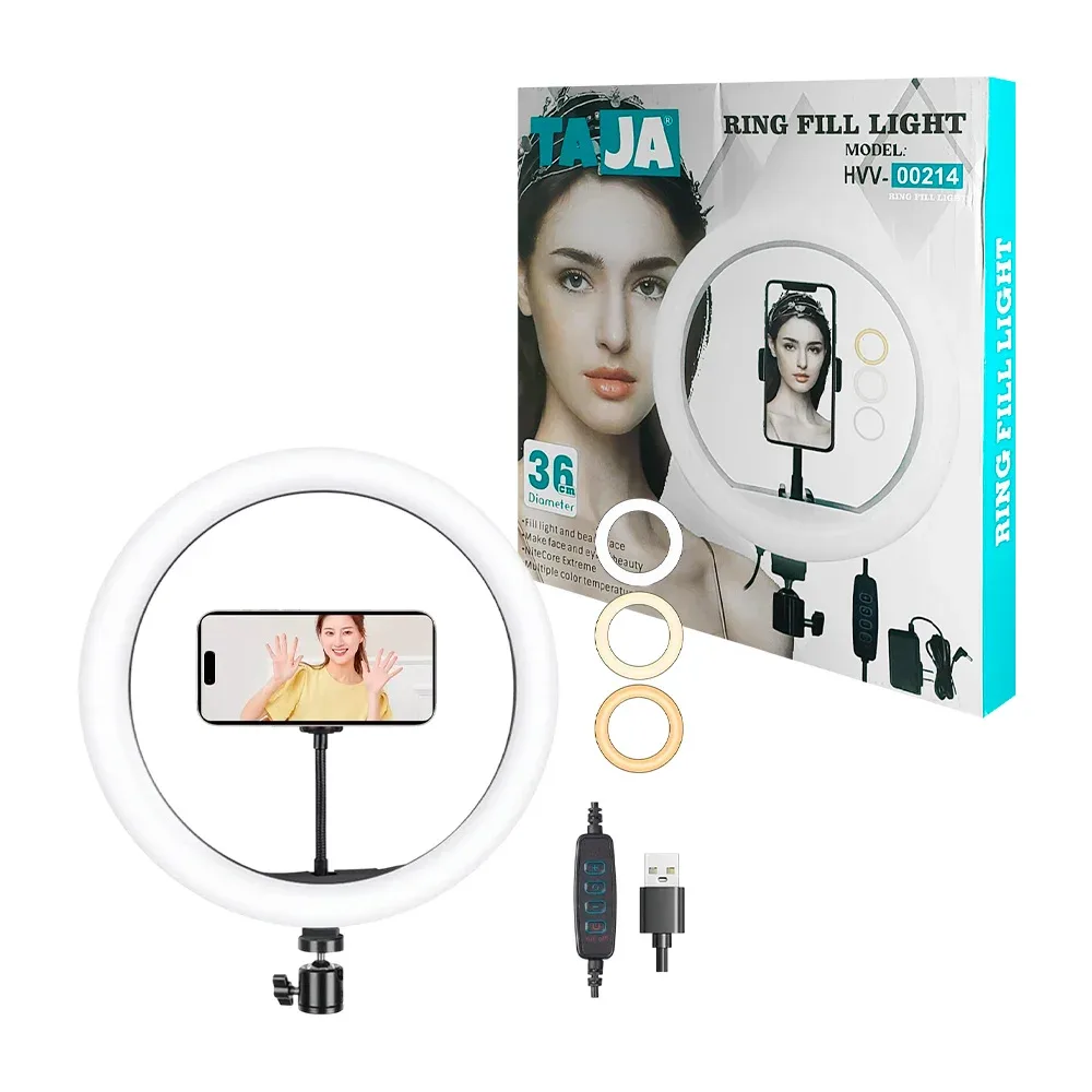 Aro de luz taja de 14in - 36cm, 3 modos de iluminación + soporte para el celular