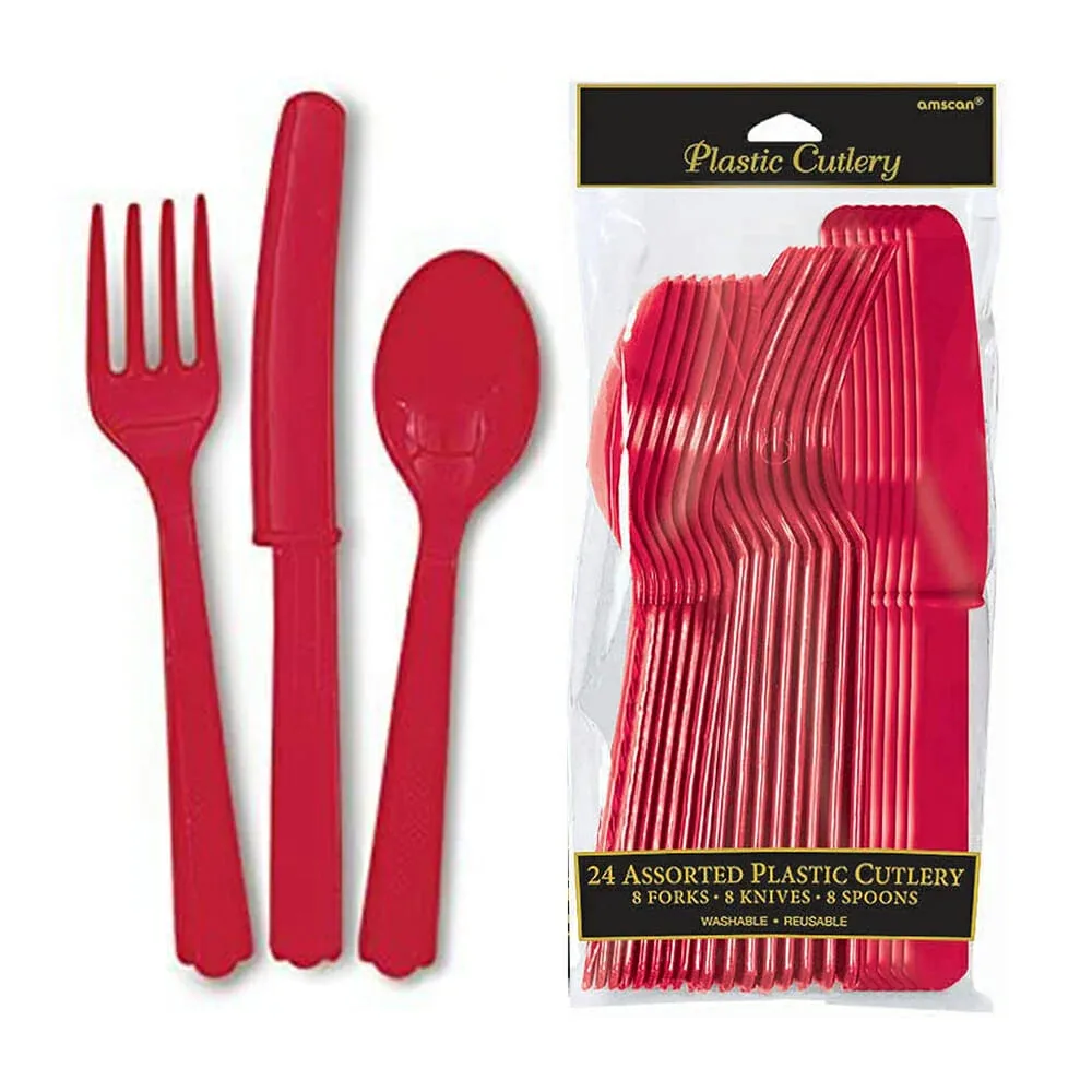 Paquete con 24 cubiertos de plástico, variedad de colores / plastic cutlery / 4546 / 7106