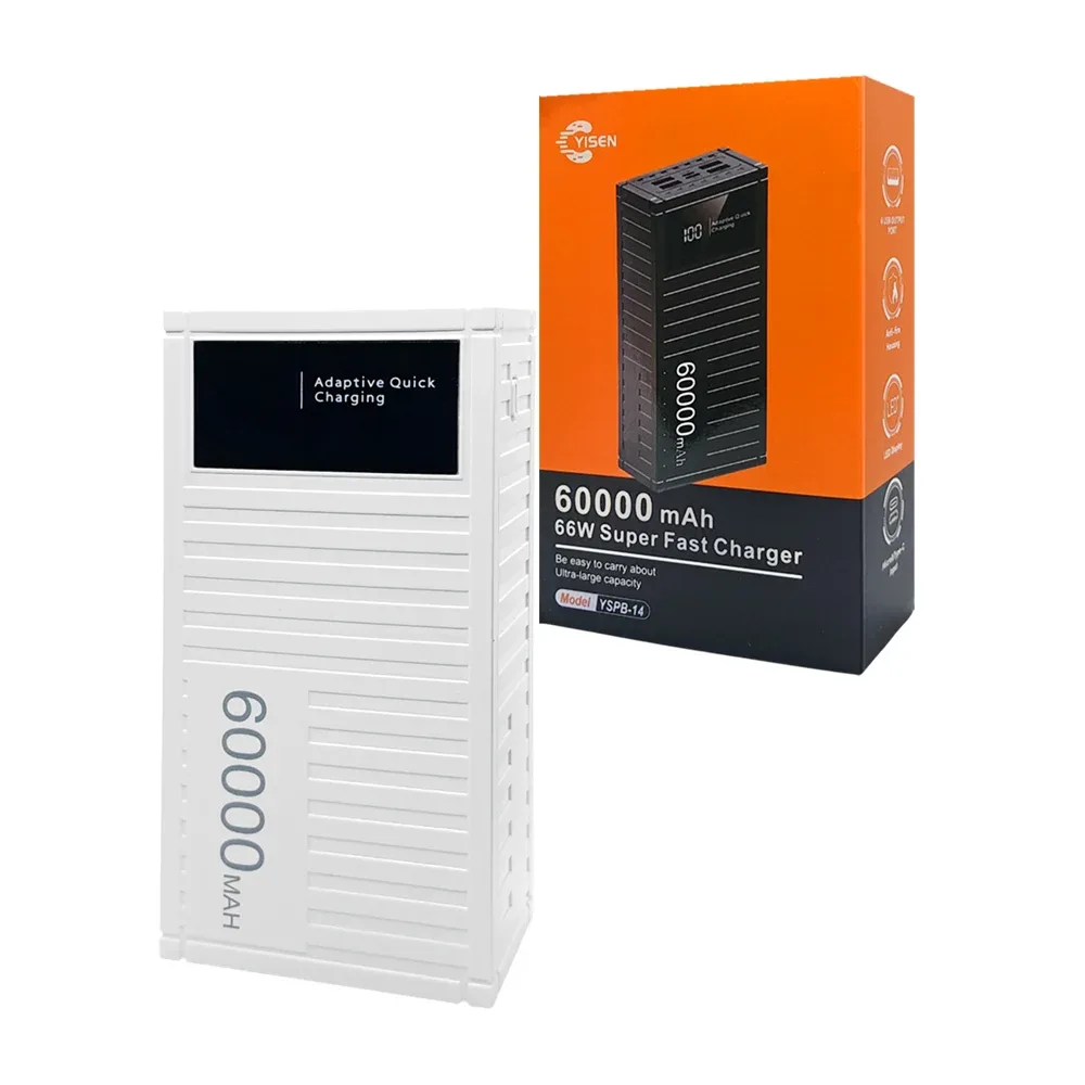 Power bank de 60000mah, 66w carga rápida, con 6 puertos de carga y pantalla