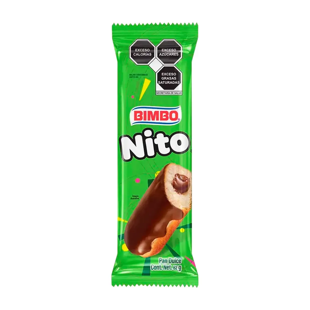 1pz nito bimbo, pan de vainilla relleno de chocolate y cubierto de chocolate, 62g / 112784