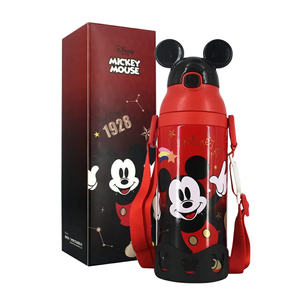 Termo botella con estampado de mickey mouse, popote y correa 520ml / wd-3429