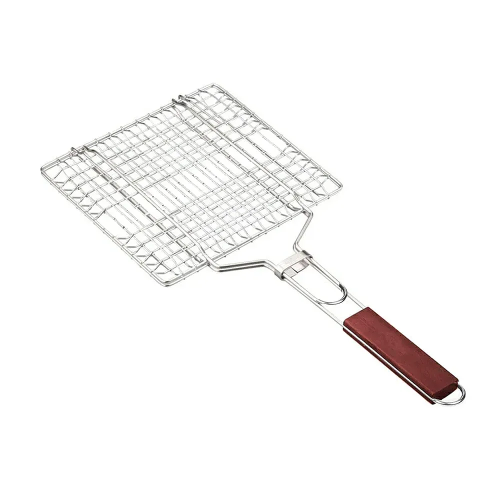 Rejilla rectangular mediana para asar, con mango de madera / bq9612