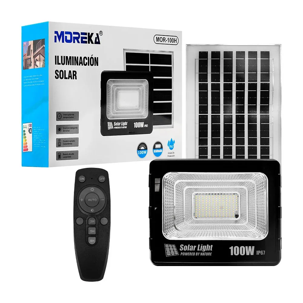 Reflector moreka con potencia de 100w, 6500mah + panel solar y control remoto