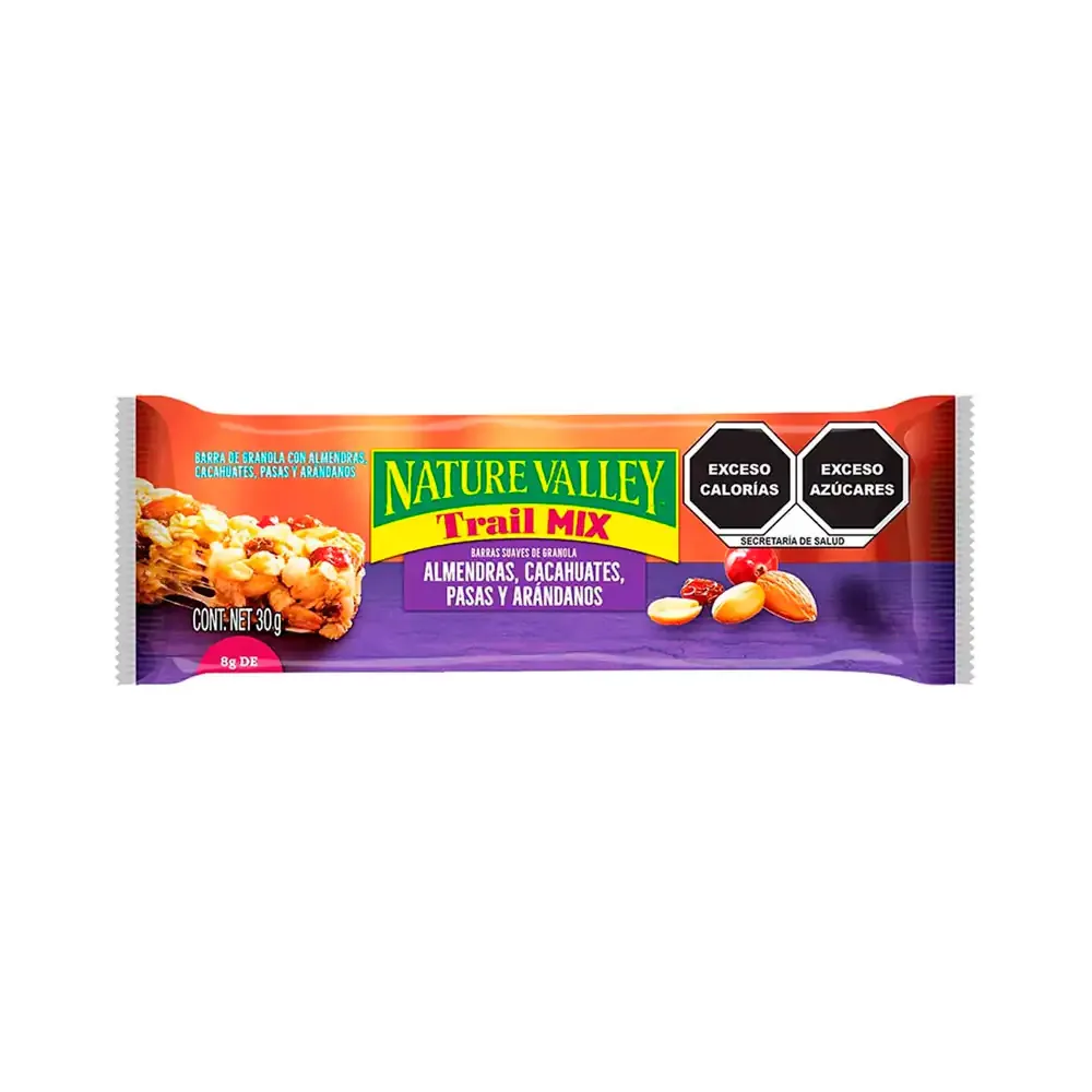 Barra de granola nature valley trail mix fruit y nut, frutas deshidratadas con nueces, 30g / 770252