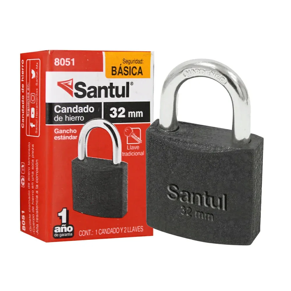 Candado santul de hierro 32mm con gancho estándar y juego de 2 llaves / 0522