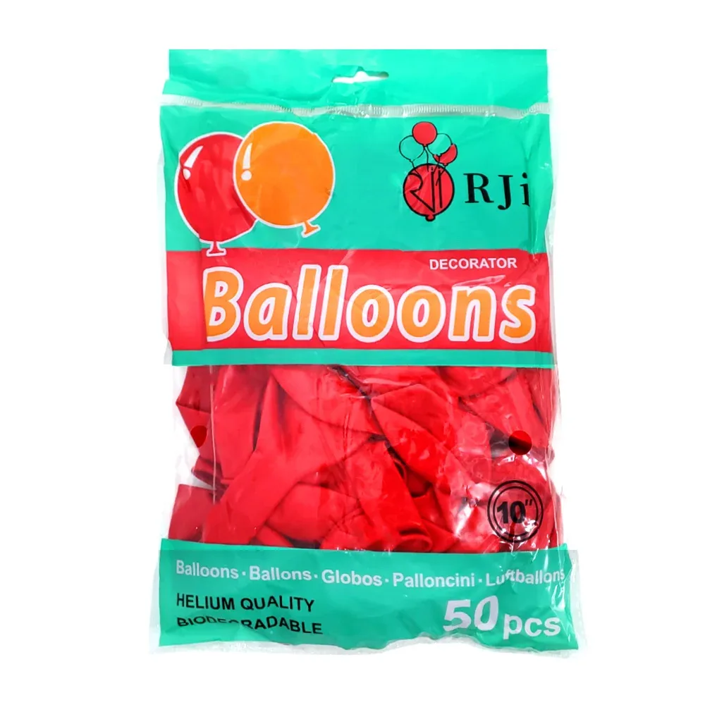 Paquete con 50 globos de látex rji de 10 pulgadas en color rojo / 660389-3