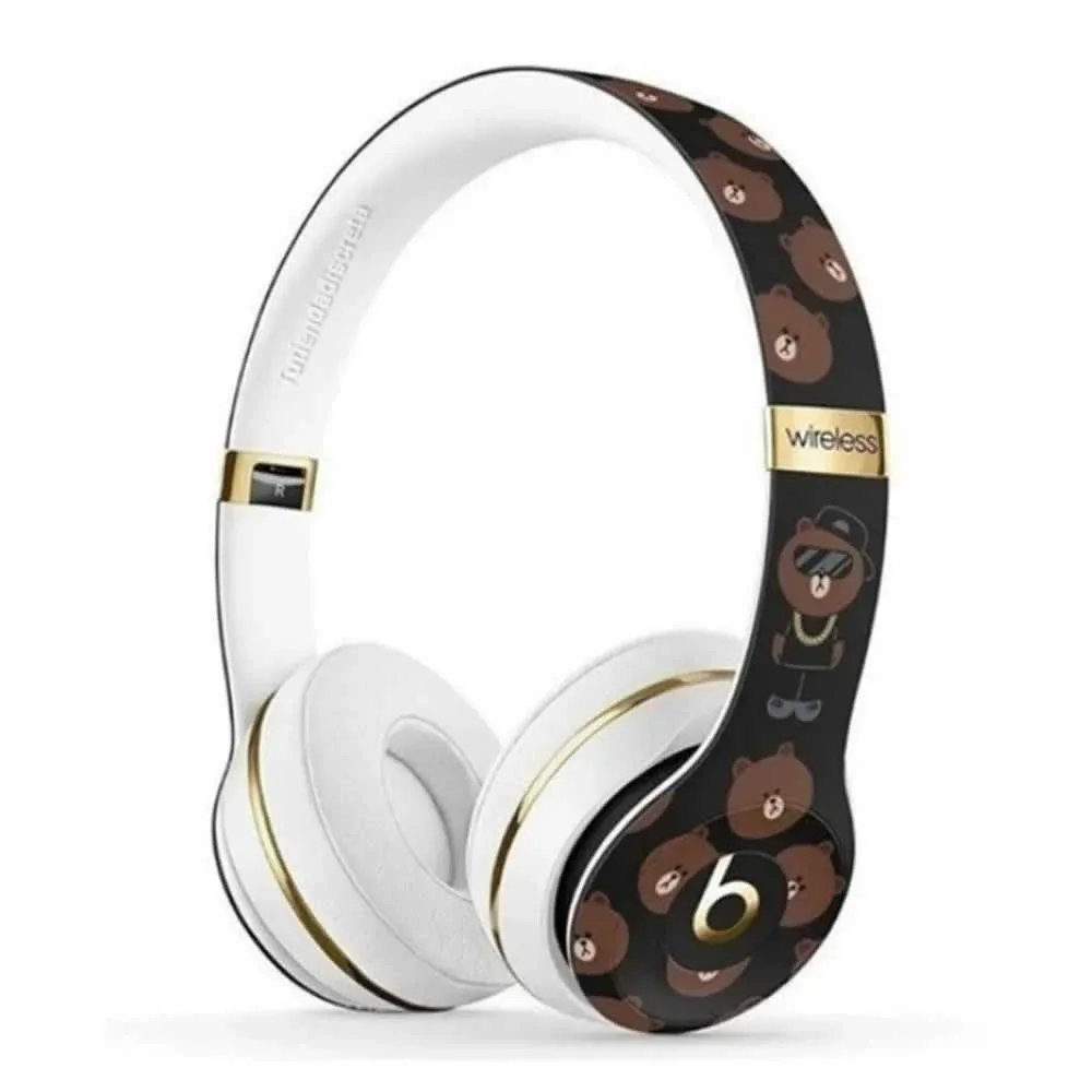 Audífonos de diadema bluetooth con detalles en color dorado y estampado de osos animados / fr-3311