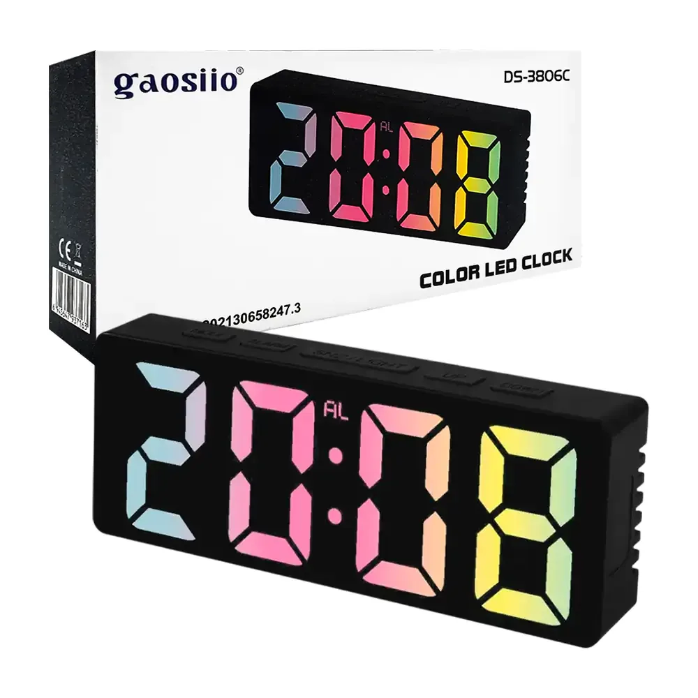 Reloj despertador rectangular gaosiio con iluminación rgb, multifuncional